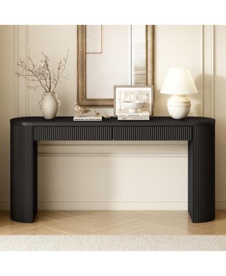 58.3" Arched Console Table with Dual Drawers and Pine Veneer Finish