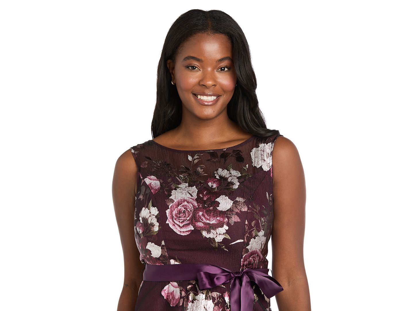 Женские платья R & M Richards Printed Foil Floral Boat Neck Gown, цвет: Сливовый — фото 2