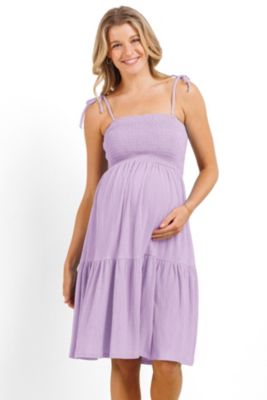 Maternity Tiered Smocked Sundress with Tie Straps
