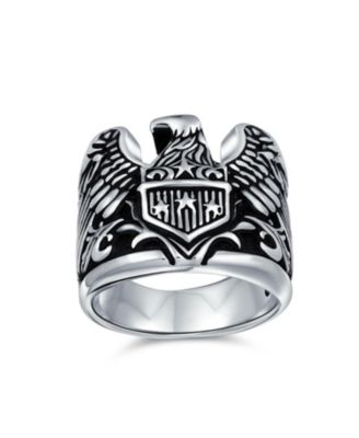 Men's Statement Bald Eagle Signet Ring Biker Patriotic Oxidized .925 Sterling Silver