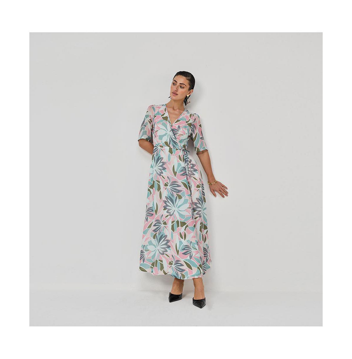 Reistor Women's Floral Print A-Line Wrap Maxi Dress view 4 — MAYCSS fashion products