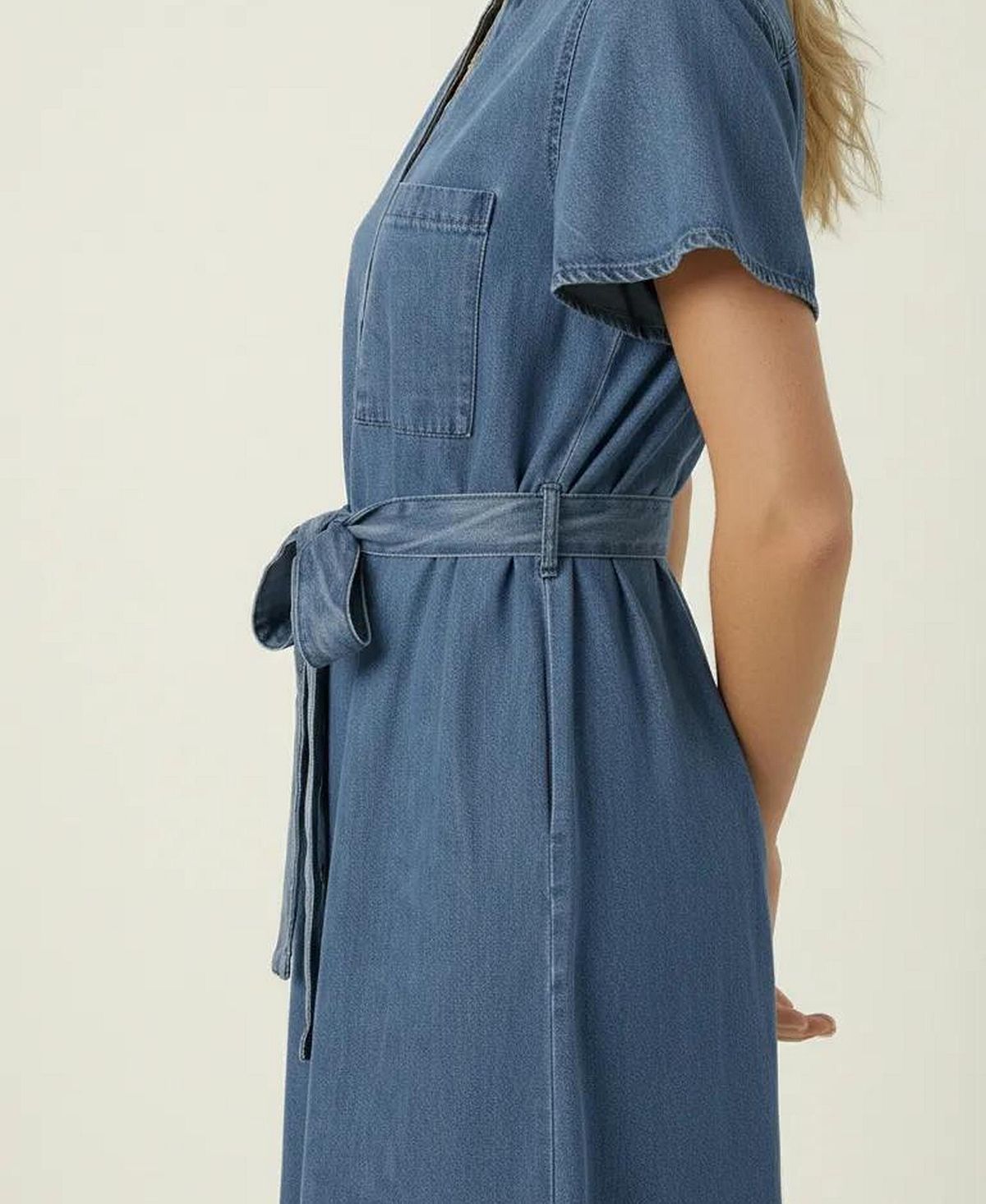Modenaire Women's Belted Denim Midi Shirt Dress view 4 — MAYCSS fashion products