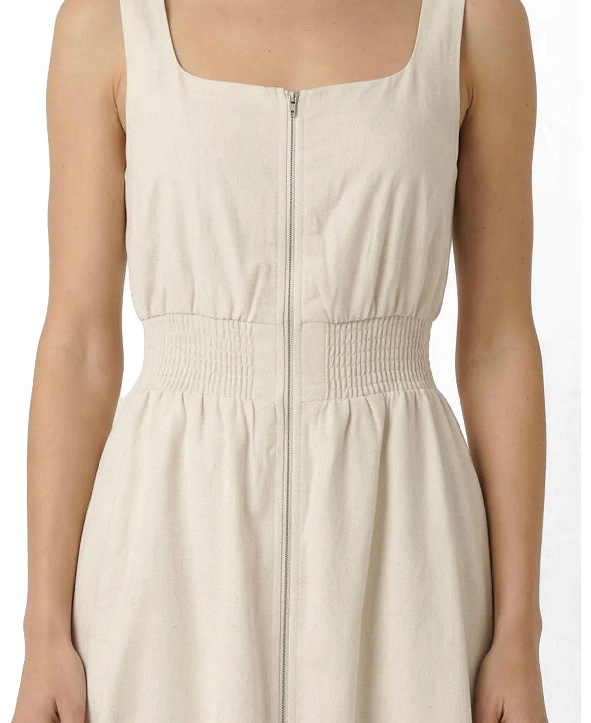 Modenaire Women's Sleeveless Smocked-Waist Front-Zip Slit Midi Dress view 2 — MAYCSS fashion products