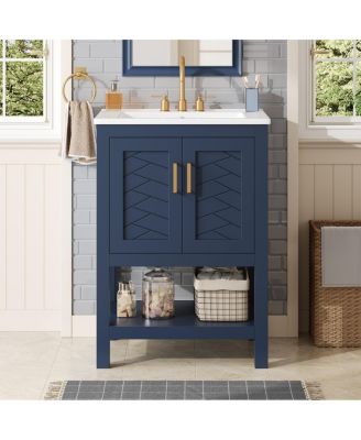 24 Inch Bathroom Vanity with Sink, Modern Solid Wood MDF Cabinet, Adjustable Shelf and Soft Close Doors, Space Saving Design