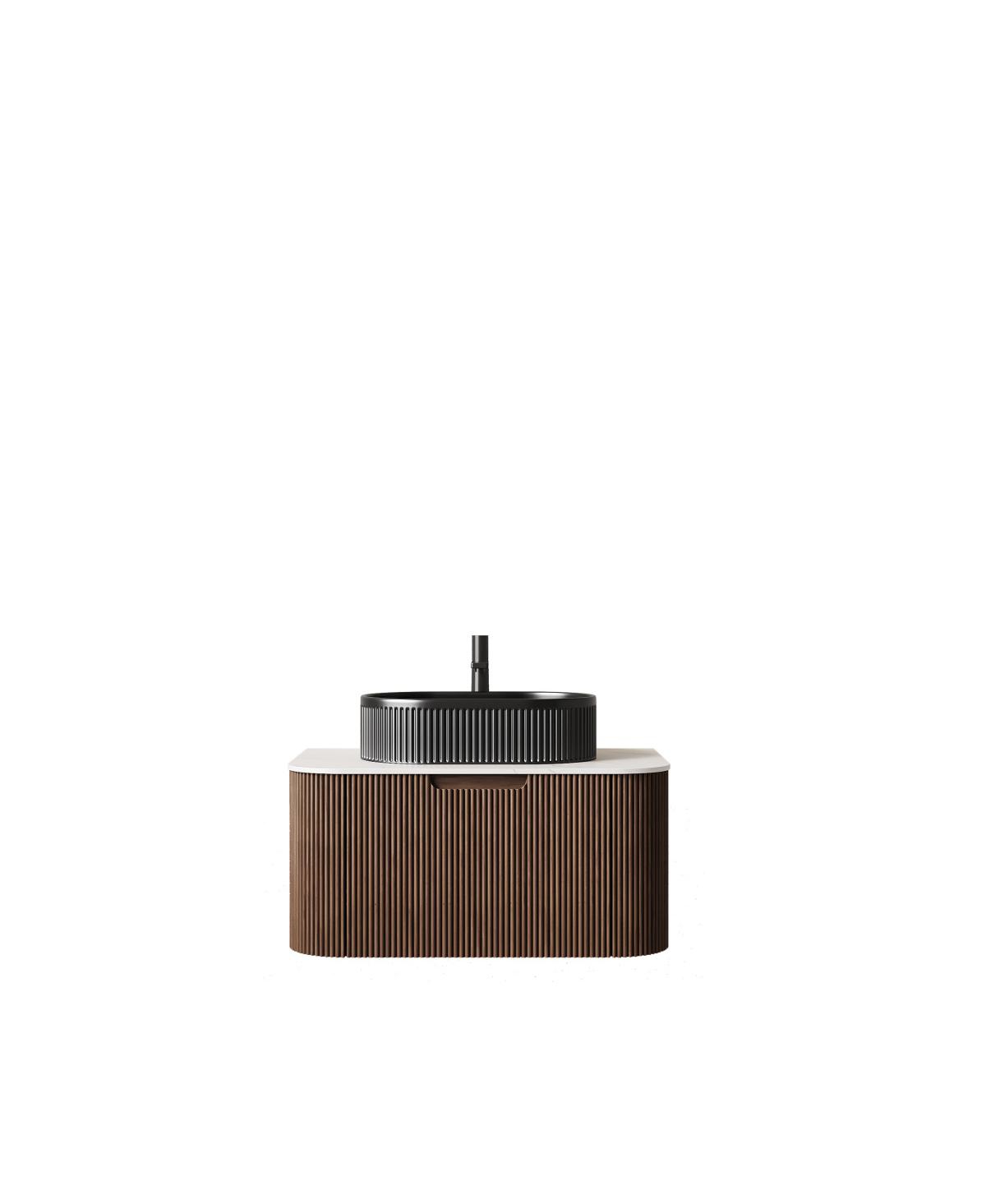 Sillysis Wall Mounted Bathroom Vanity with Sintered Stone Top, Oval Sink, Stripe Drawer