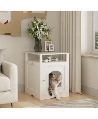 Modern Wooden Cat Litter Box Enclosure with Storage Shelf