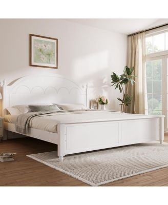 Wooden Bed Frame with Arched Headboard and Classic Design
