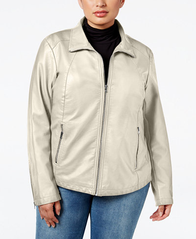 Kenneth Cole Plus Size Faux-Leather Bomber Jacket