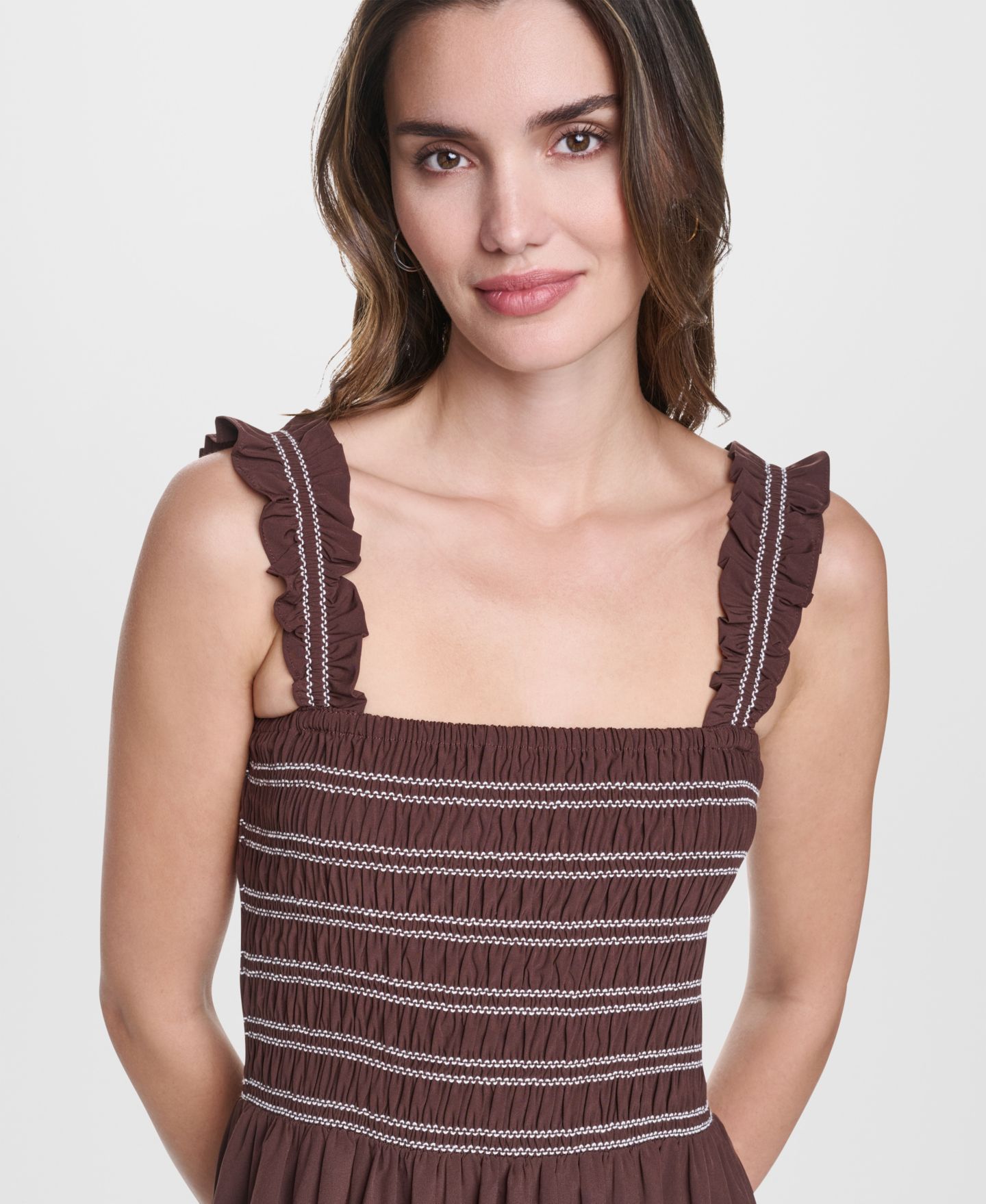 Женское платье DKNY Smocked Bodice Sleeveless Midi, цвет: Java — фото 4