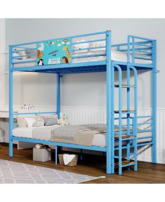 Metal Floor Bunk Bed with Ladder, Heavy Duty