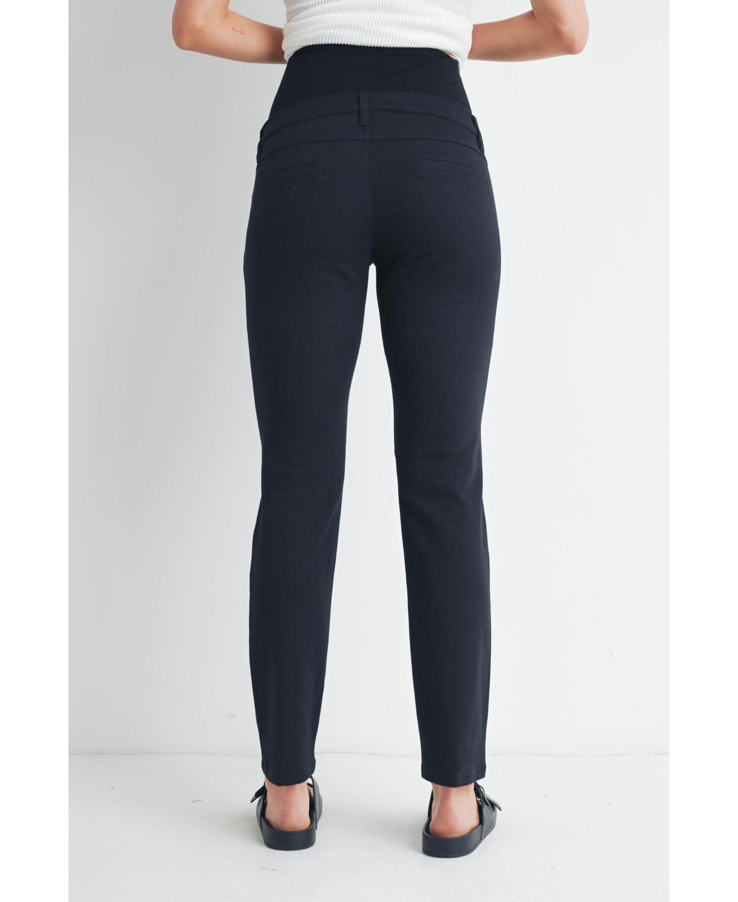 Maternity Straight Leg Pants with Over the Belly Panel and Pockets