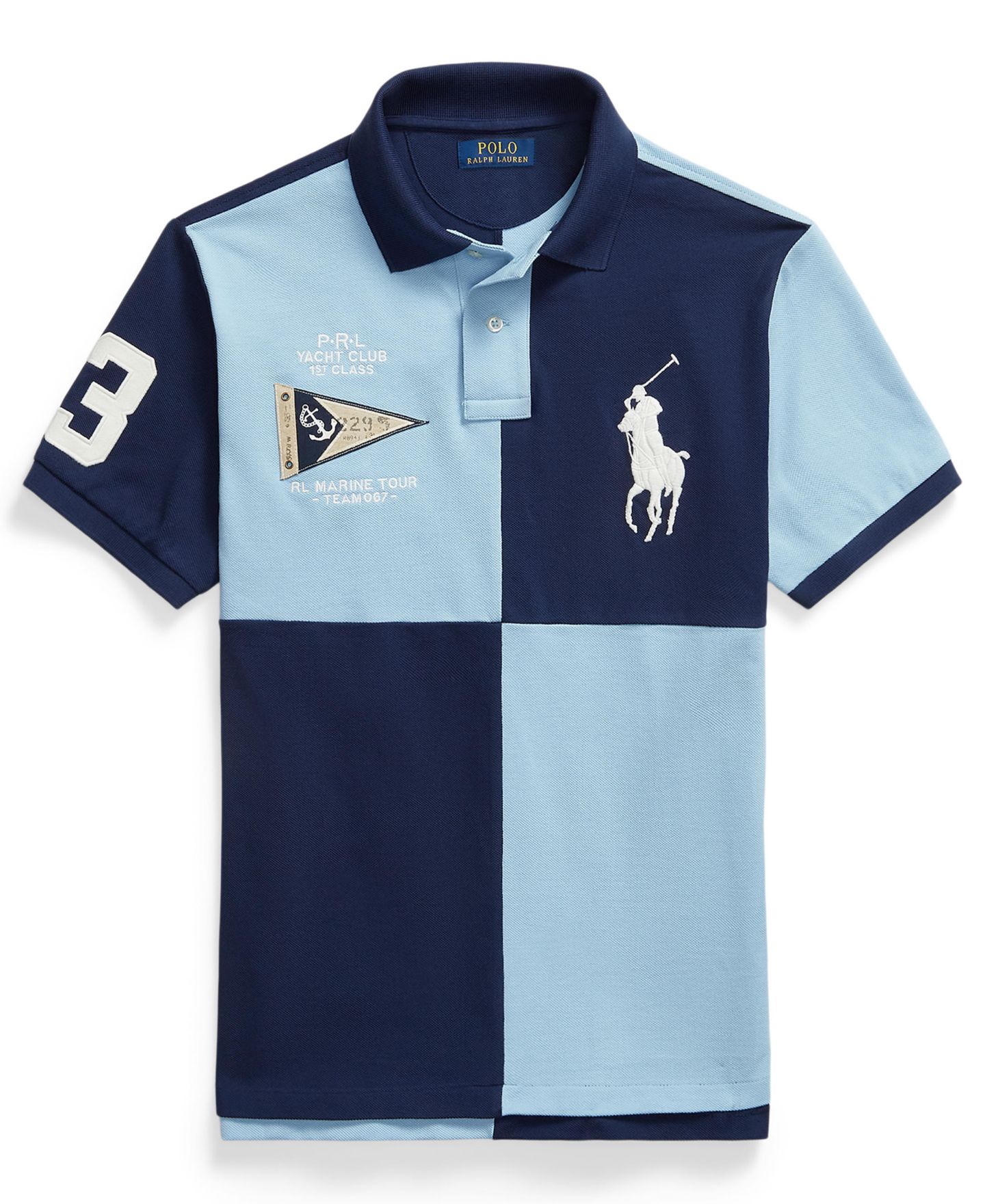 Мужское поло Polo Ralph Lauren Custom Slim-Fit Big Pony Mesh Polo Shirt, цвет: Тёмно-синий / Пудрово-голубой — фото 1