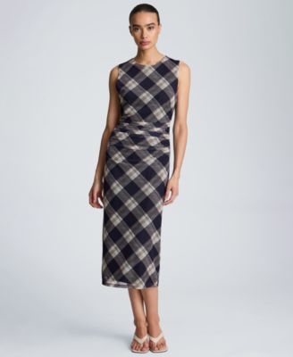 Women's Sleeveless Side Ruched Midi Dress