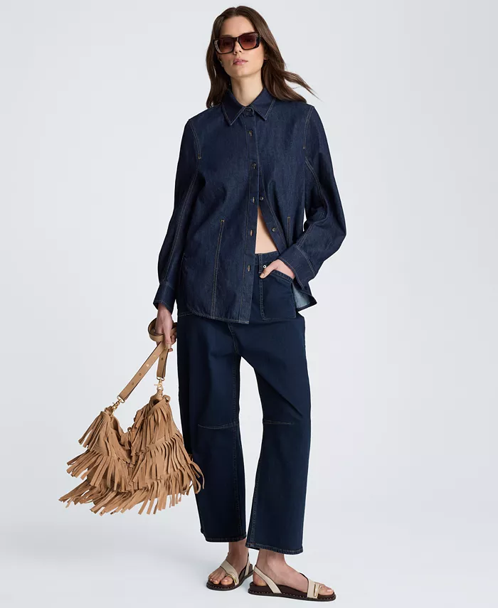 Women's Collared Button Front Denim Shirt - thumbnail 2