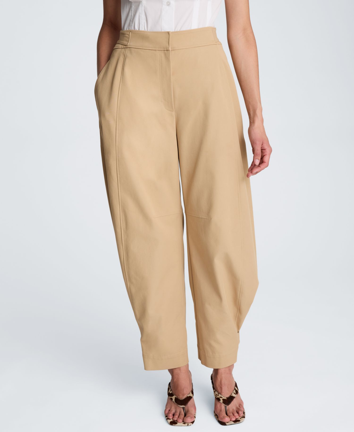 Women's High Rise Fly Front Tab Barrel Leg Pants