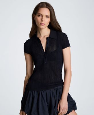 Women's Short-Sleeve Polo Sweater Top