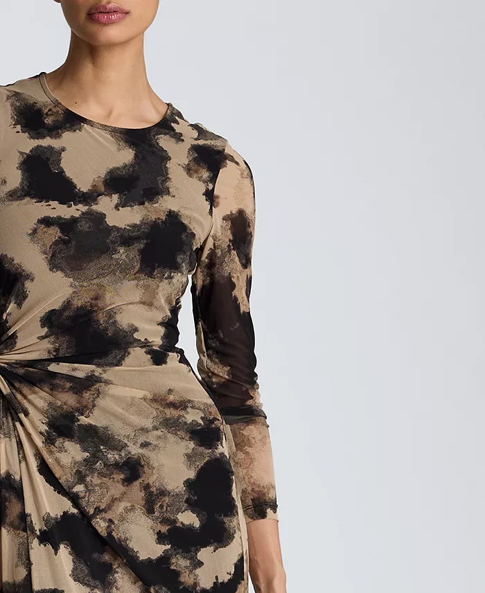 Women's Knot Front Printed Mesh Midi Dress - thumbnail 4
