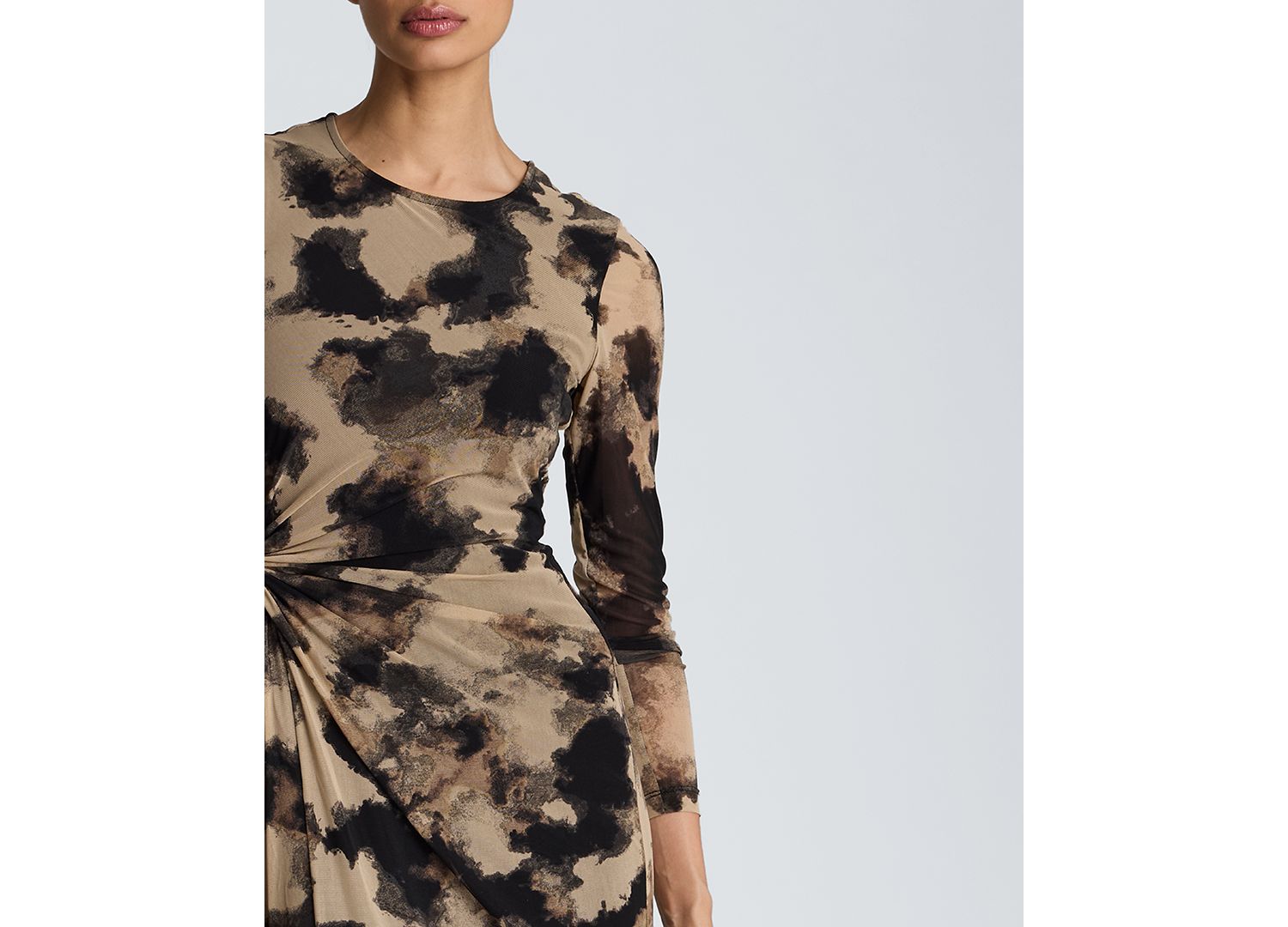 Women's Knot Front Printed Mesh Midi Dress