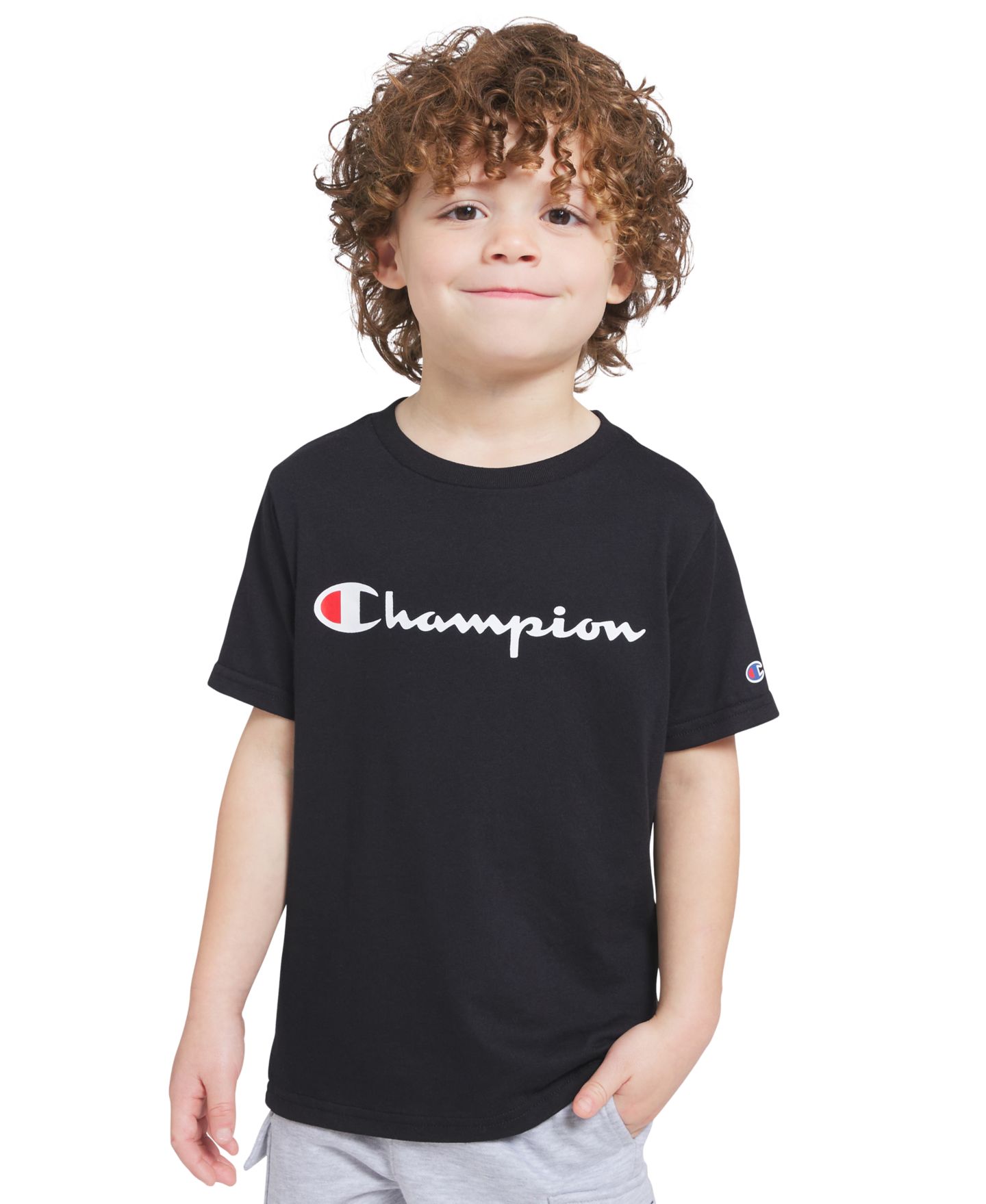 Champion Boys' 4-7 Crewneck T-Shirt and Cargo Shorts, 2-Piece Set, цвет: Чёрный железный / Серый — фото 2