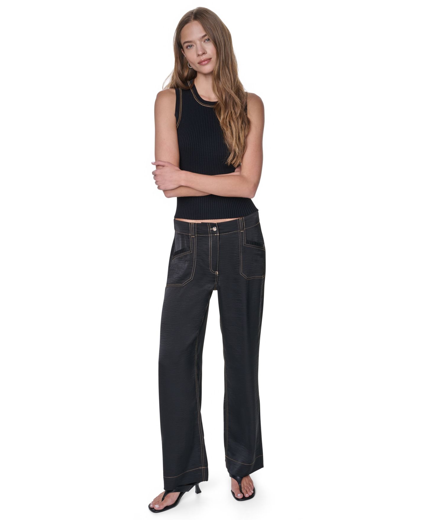 Женские брюки DKNY Straight-Leg Top Stitch, цвет: Чёрный — фото 2