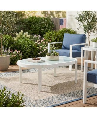 Modern Oval Outdoor Coffee Table with Tempered Glass Top