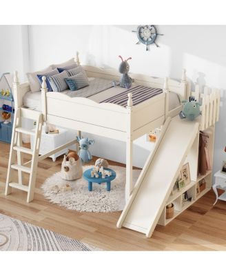 Solid Wood Loft Bed with Storage, Wardrobe, and Slide