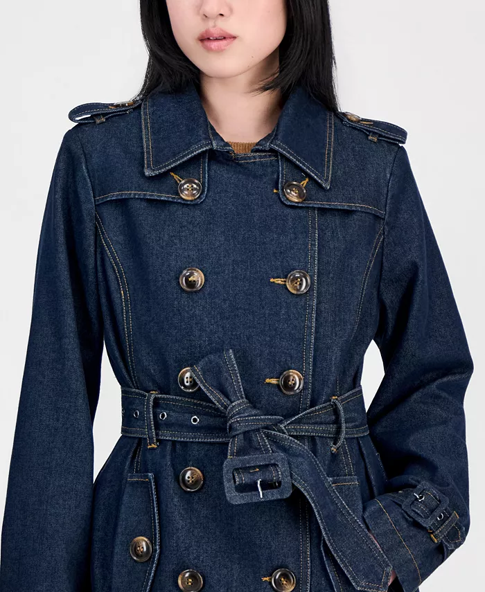 Women's Double-Breasted Denim Trench Coat - thumbnail 4