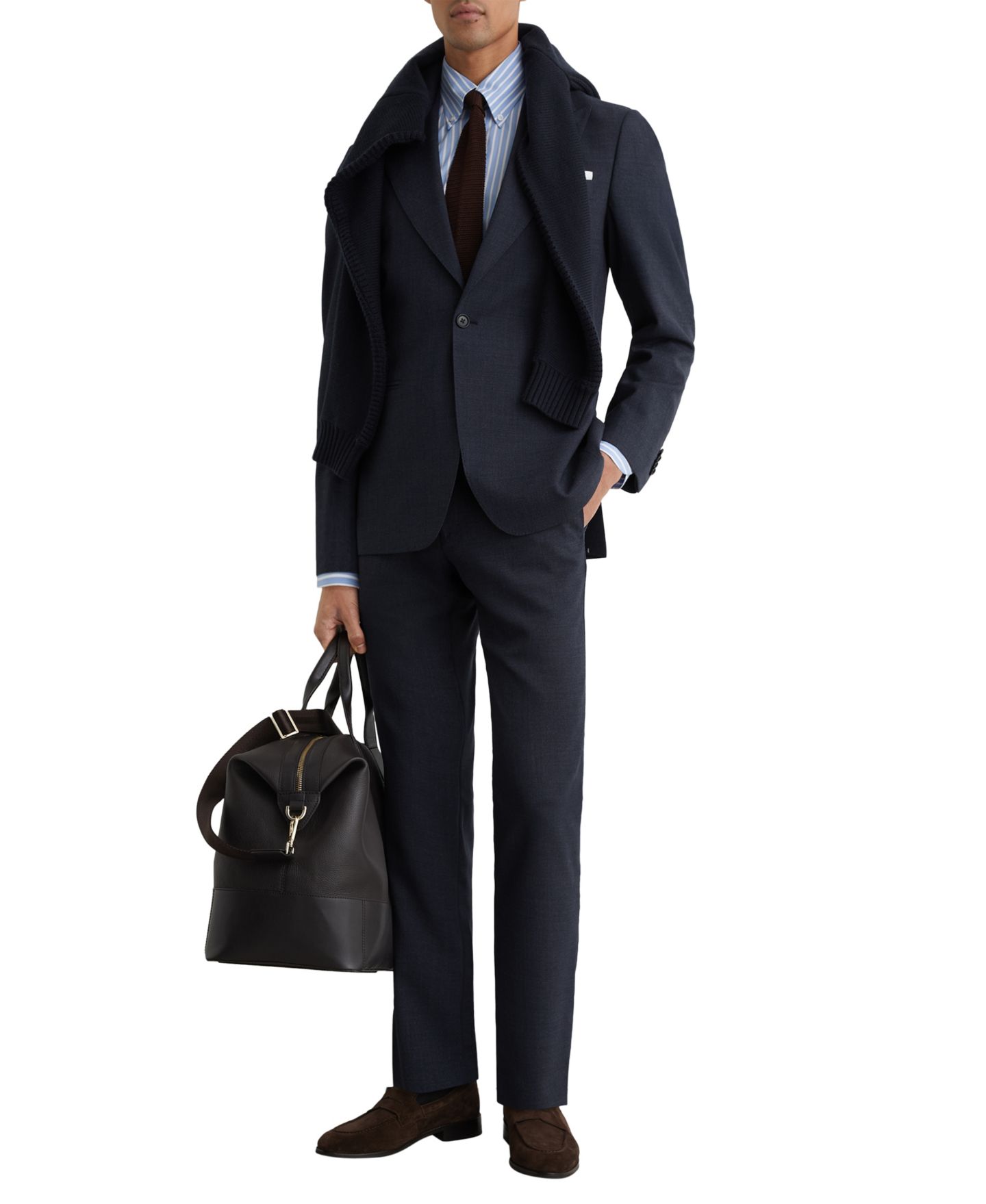 Мужской пиджак REISS Fiber Tailored-Fit Wool Textured Single-Breasted Blazer, цвет: Синий — фото 4