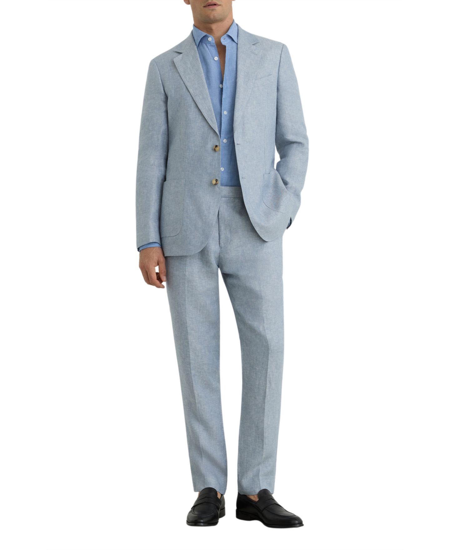 Мужские брюки REISS Atlantic Tailored-Fit Linen-Twill Suit, цвет: Мягкий синий — фото 4