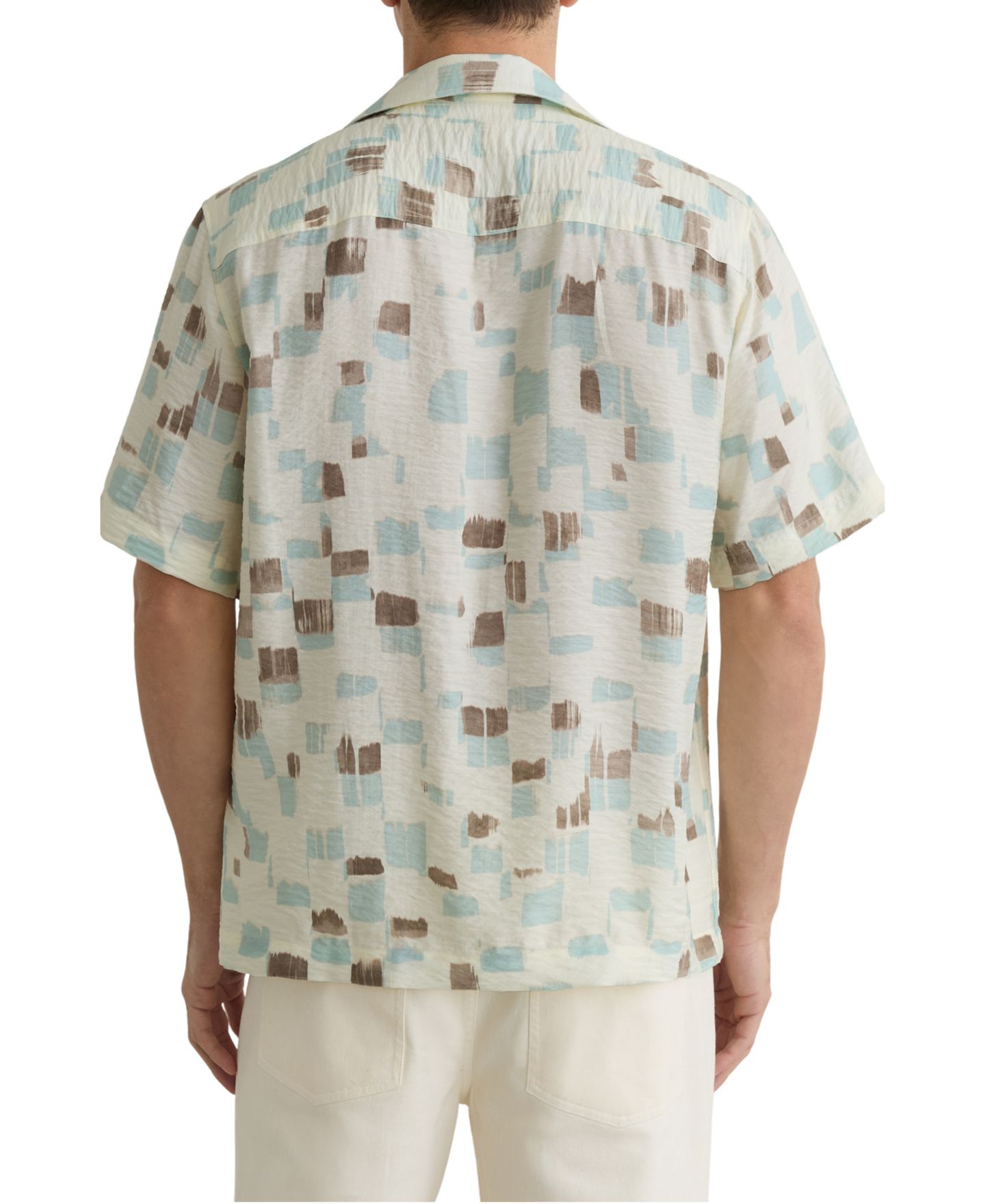 Мужская рубашка REISS Vespucci Brushstroke-Print Cuban-Collar, цвет: Молочный белый — фото 2