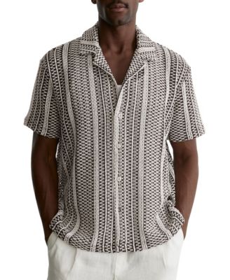 Men's Aetos Crochet Stripe Cuban-Collar Shirt
