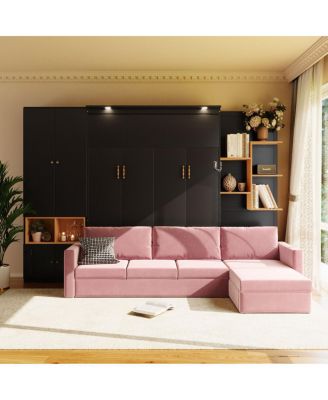 Queen Size Murphy Bed With Sofa, Storage And Lights