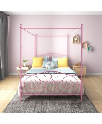 Vintage Style Metal Queen Canopy Bed Frame