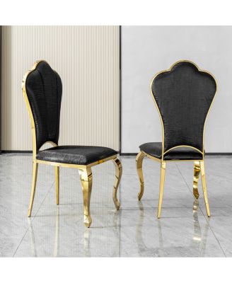 Set of 2 Modern PU Leather Dining Chairs with Gold Stainless Steel Legs