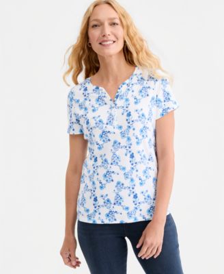 Women's Printed Short-Sleeve Henley Top