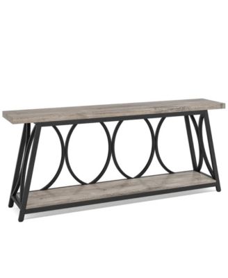 Behind Couch Console Table with 2 Shelves, Industrial Style Sofa Table Design