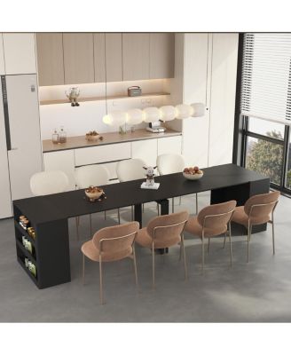 Extendable Foldable Dining Table for 1-10 People, Multifunctional Wood Console