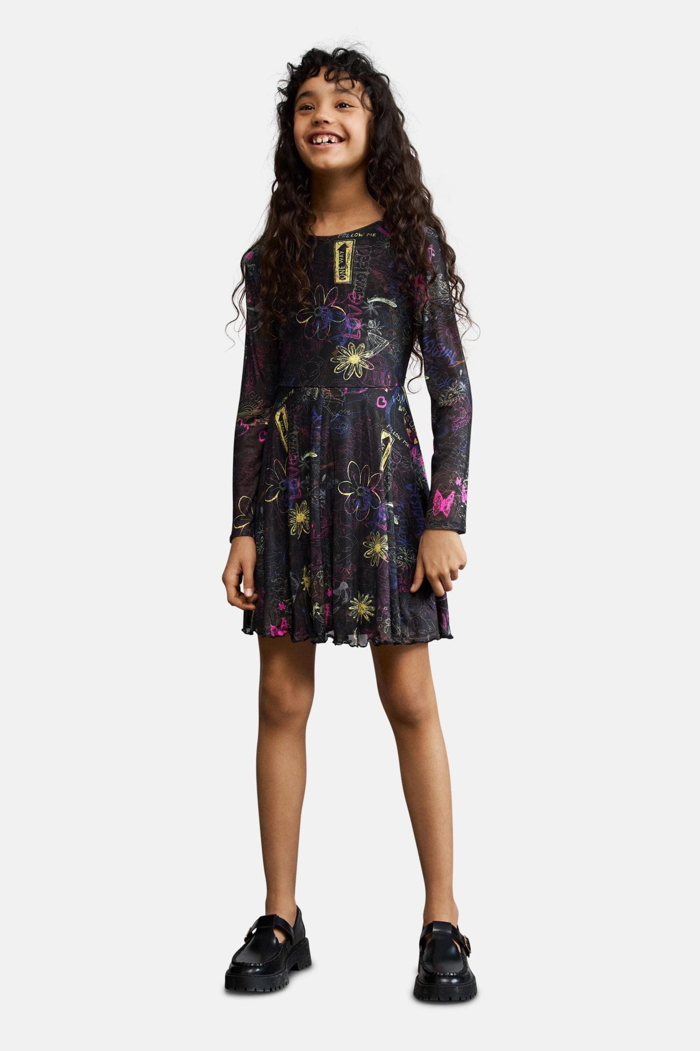 Платье Desigual 's Printed knit dress для девочек, цвет: Чёрный — фото 3