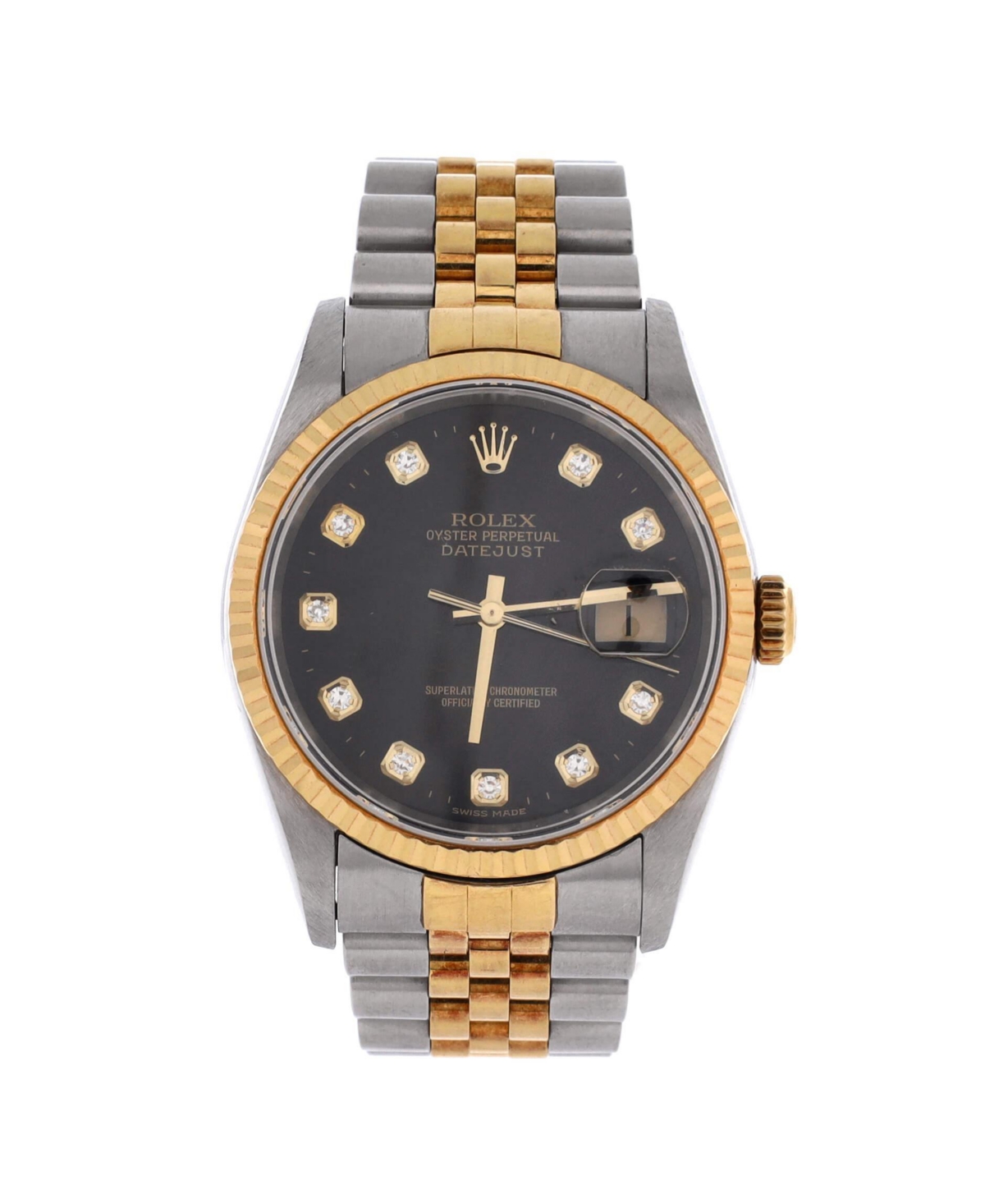 PreOwned Rolex Oyster Perpetual Datejust Automatic Watch in Stainless Steel and Gold with Diamond Markers 36mm  Dial color black