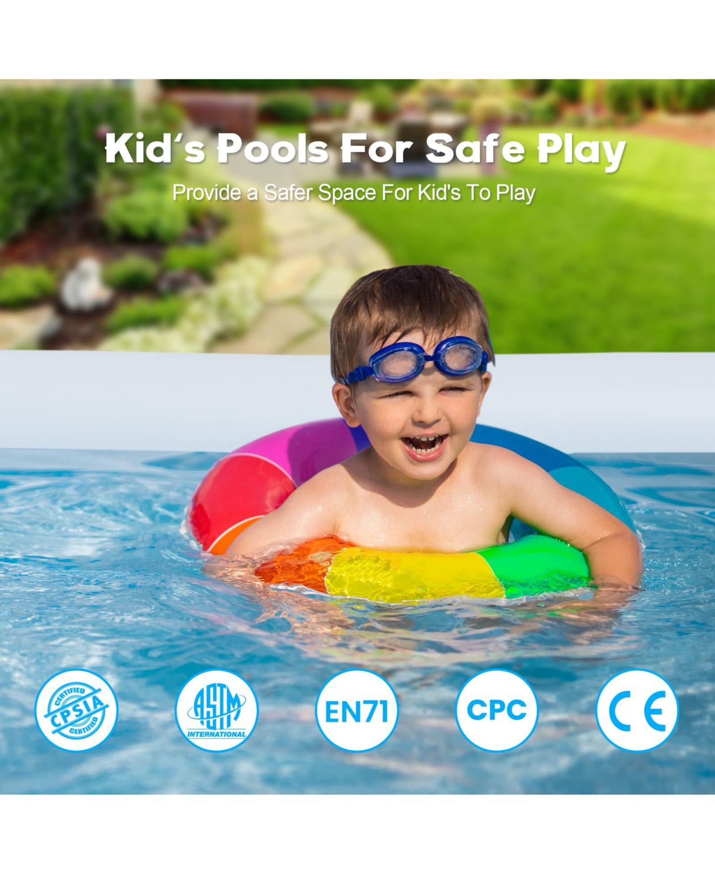 Детская игрушка GNUADZ 120-Inch Rectangular PVC Durable Inflatable Pool, 637-Gallon, Ages 3+, цвет: Синий — фото 2