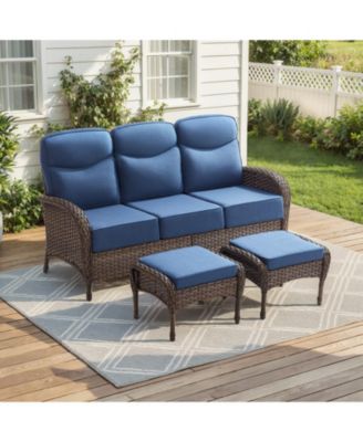 Pieces Patio Furniture Set All-Weather Outdoor Wicker Conversation Sofa Patio Seating Sofa with Cushion and Ottoman for Porch