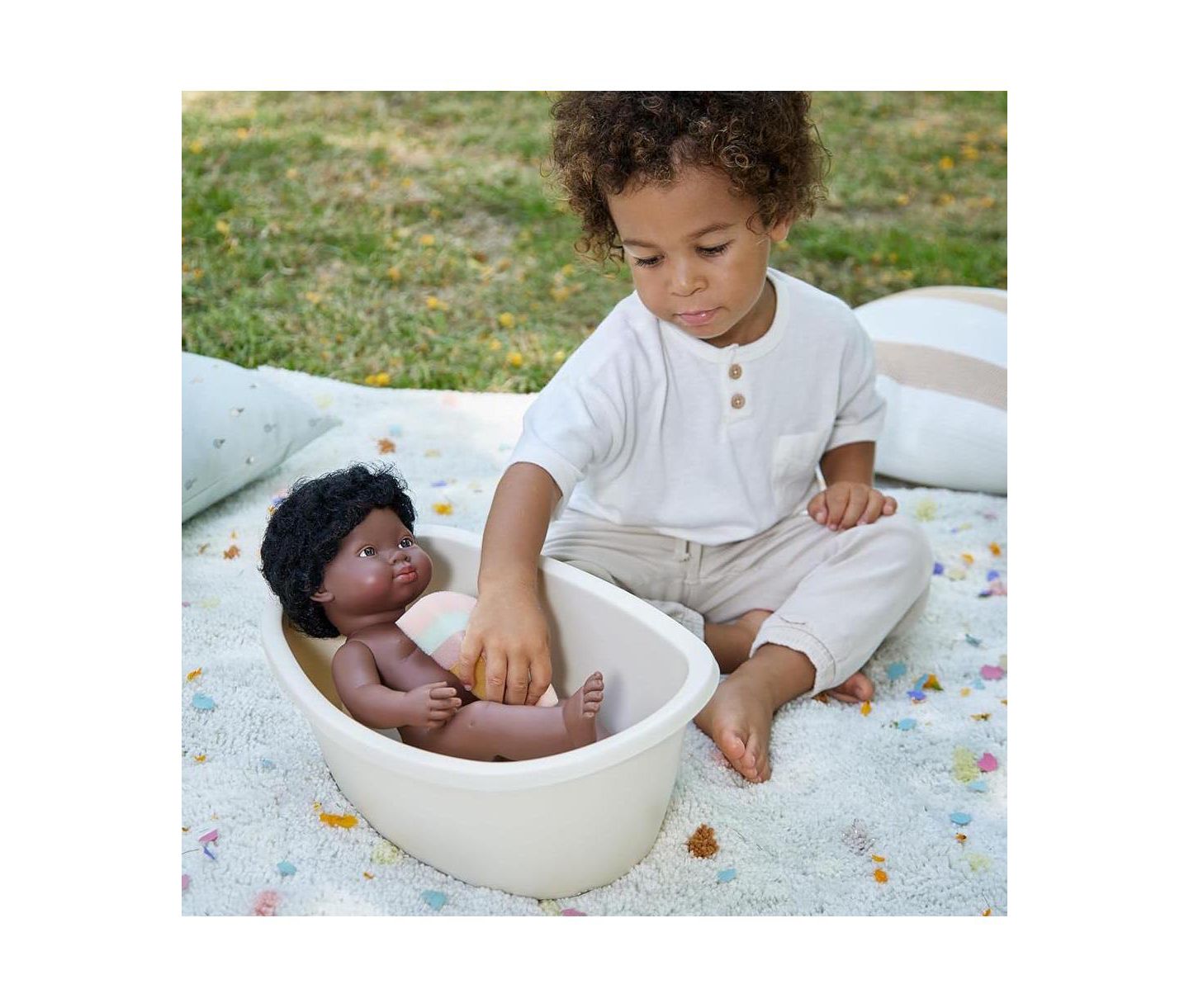 Детские игрушки MINILAND Rainbow-Sponge 2-Piece Bathtub Set for Dolls Up To 15 3/4", Ages 3+, цвет: Light Skin — фото 3
