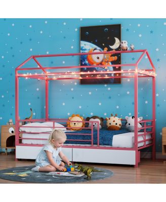 Kids House Floor Bed Frame with Roof