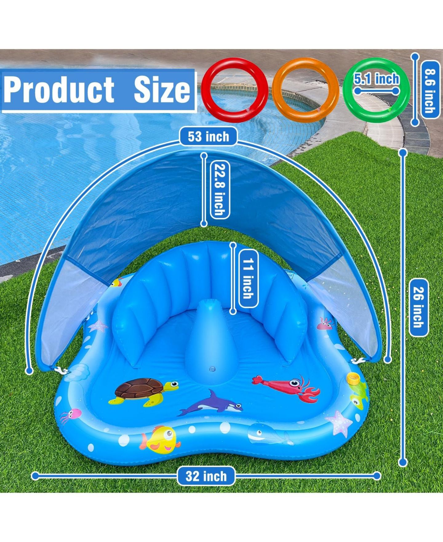 Детская игрушка GNUADZ Play Mat Sprinkler 32" x 32" x 26" with Sun Canopy, Ages 5+, цвет: Синий — фото 4