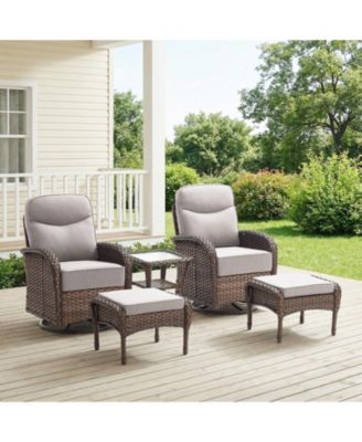 Luxury Patio Furniture Set with 6inch Thick Cushion, Outdoor High Back Swivel Rocker Patio Chairs, 5PCS Wicker Conversation Set