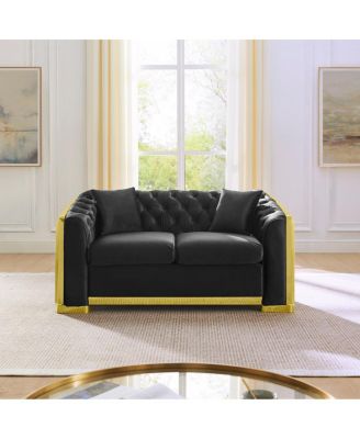 Elegant Velvet 2-Seater Sofa with Gold Trim and Pillows