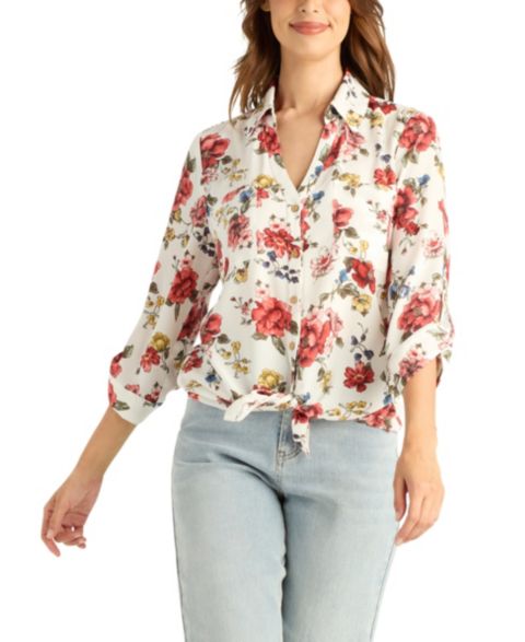 Женский топ BCX Printed Collared Button-Up, цвет: Pat A