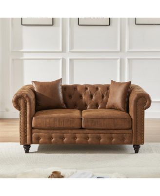 63.5" Tech Fabric Chesterfield Sofa with Nailhead Trim