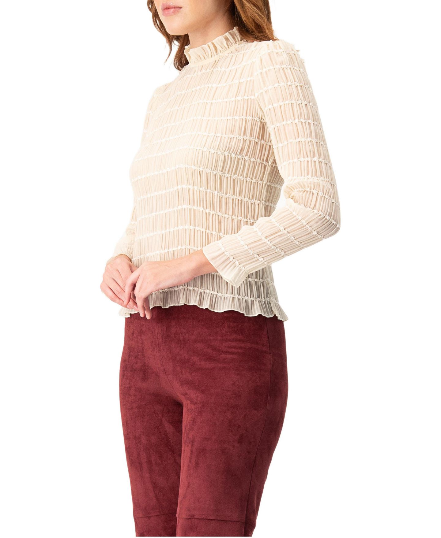 Женская блузка Ivonne Textured Long Sleeve with High Neck, цвет: Слоновая кость — фото 3