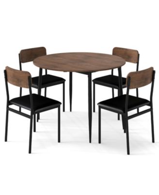 5 Piece Round Dining Table Set Drop Leaf with Upholstered Chairs